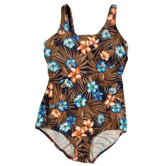 Lands' End Brown Mastectomy Square Neck Tugless Tank One Piece Swimsuit SIZE-10 - Picture 1 of 6